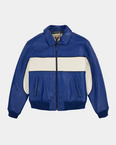 Avirex Men's Super Spider Leather Racer Jacket In Mazarine Blue