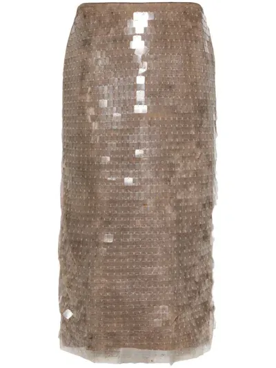 Aviu Sequin-embellished Midi Skirt In Brown