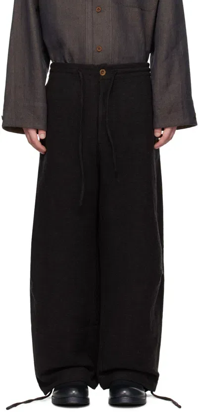 Aviva Jifei Xue Black Parachute Trousers In Black Wool Linen Sat