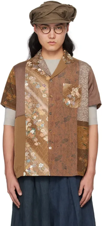 Aviva Jifei Xue Brown Patchwork Shirt In Co-kpss-br