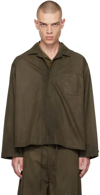 Aviva Jifei Xue Green Boxy Shirt In Dark Moss Waxed Cott