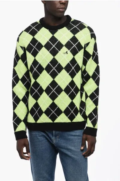 Awake New York Argyl Motif Two-tone Crew-neck Sweater In Green