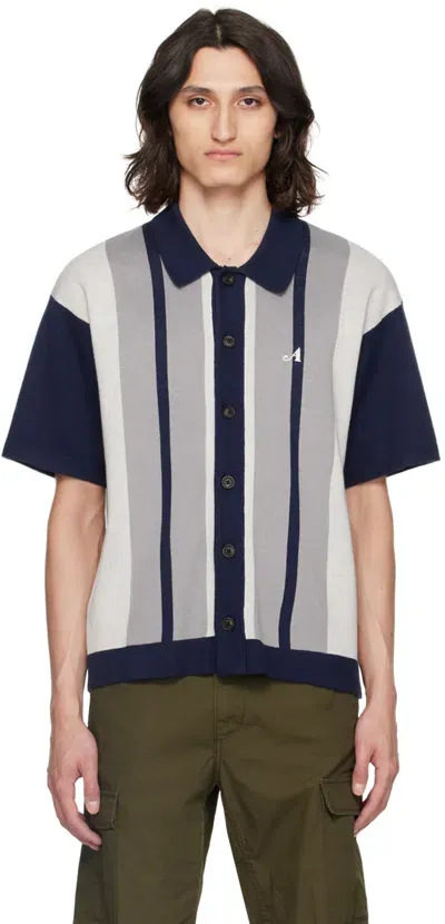 Awake Ny Gray & Navy Striped Shirt In Grey