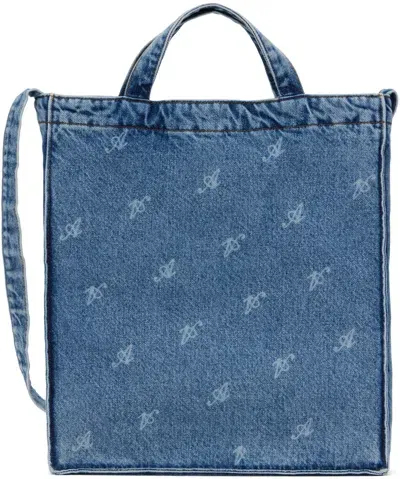 Axel Arigato Blue Dune Script A Denim Tote In Light Blue Denim