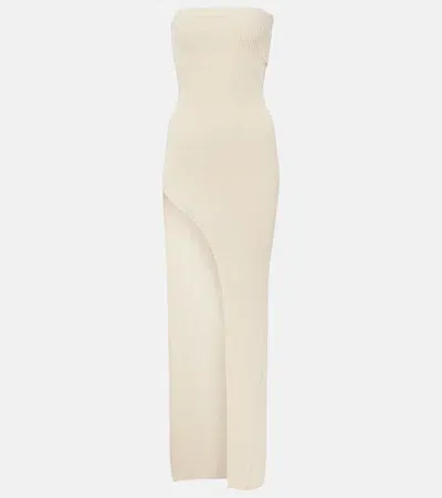 Aya Muse Baika Ribbed Knit Cotton-blend Midi Dress In Off-white