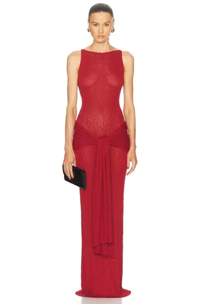 Aya Muse Sponde Knitted Viscose Blend Long Dress In Red