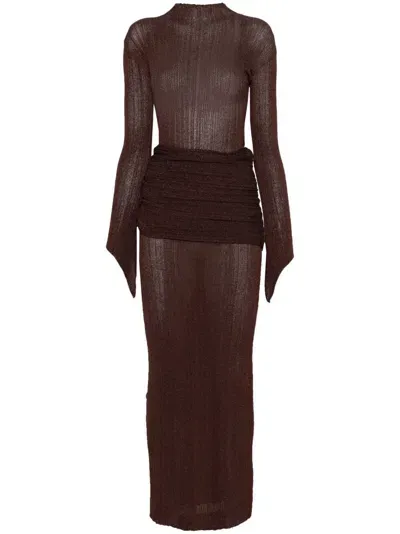 Aya Muse Steren Knitted Long Dress In Brown