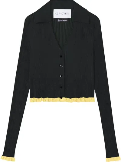 Az Factory X Ester Manas Ribbed Cropped Cardigan In Black