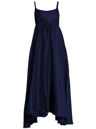 Azeeza Rachel Asymmetric Silk Midi Dress In Navy