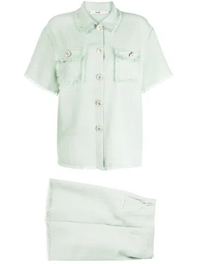 B+ab Frayed-edge Short-sleeve Shirt In Grün