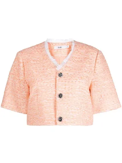 B+ab Short-sleeve Tweed Shirt In Orange