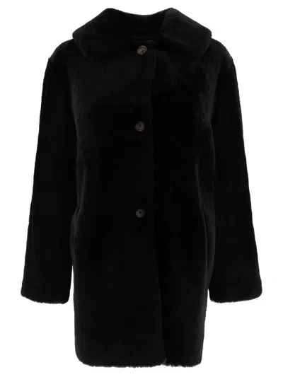 B&w Reversibile Shearling Coat Coats In Black