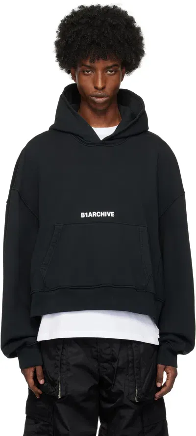 B1archive Black Short Hoodie In Heavy Terry Black