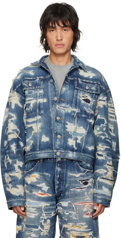 B1archive Indigo Trucker Denim Jacket In Indigo Denim All Ove