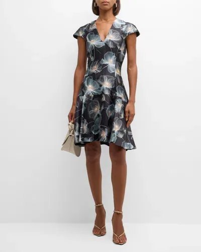 Bach Mai Floral Cap-sleeve Flounce Dress In X Ray Floral