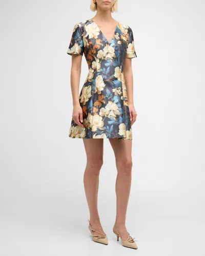 Bach Mai Floral Print V-neck Mini Silk Dress In Small Floral