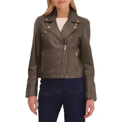 Bagatelle Leather Biker Jacket In Fossil