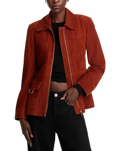 Bagatelle Suede Zip Front Jacket In Brick