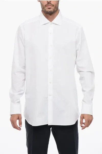 Bagutta Solid Color Shirt With Spread Collar In White