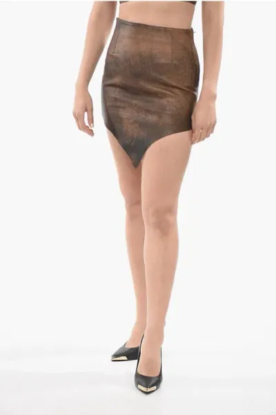 Baia V Design Leather Miniskirt In Brown