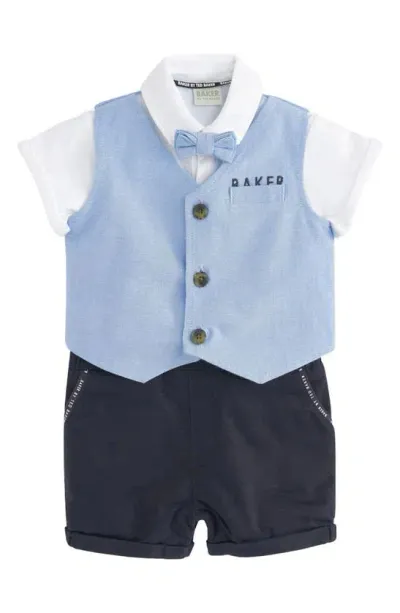 Baker By Ted Baker Babies'  Faux Three-piece Cotton Romper & Bow Tie Set In Blue