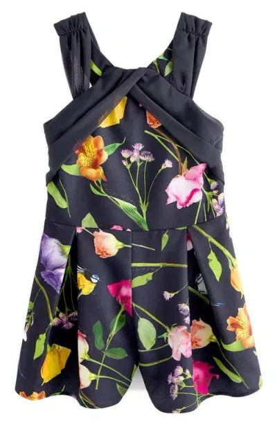 Baker By Ted Baker Kids' Cross Back Romper In Black Floral