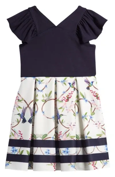 Baker By Ted Baker Kids' Floral Scuba Dress In Navy