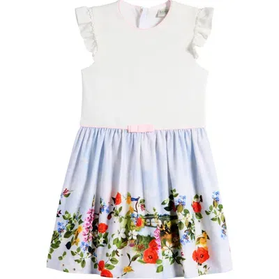 Baker By Ted Baker Kids' Mixed Media Floral Border Print Dress In Blue