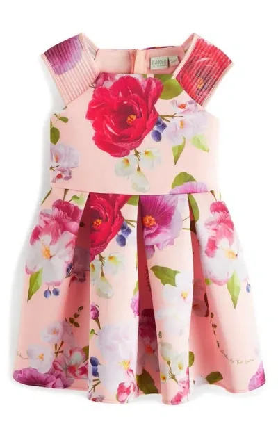 Baker By Ted Baker Kids' Paper Floral Scuba Dress In Peach