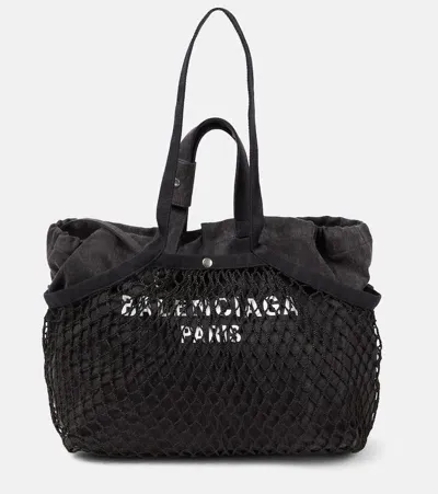 Balenciaga Fishnet Recycled Canvas Tote Bag In Black