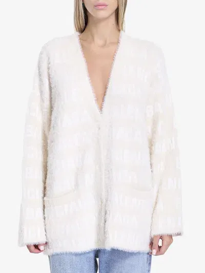 Balenciaga Allover Furry Cardigan In Ivory