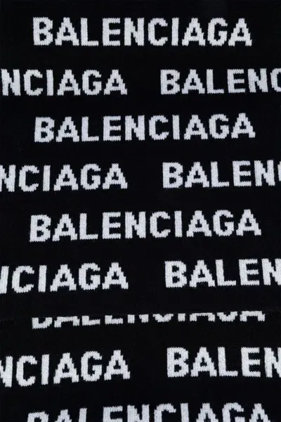 Balenciaga Allover Logo Wool Scarf In Black