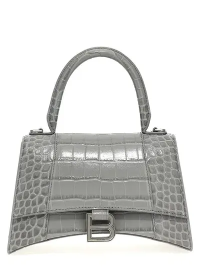 Balenciaga Croc Embossed Leather Shoulder Bag In  Grey