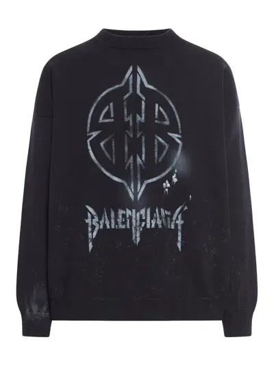 Balenciaga Bb Logo Crewneck Sweatshirt In Black