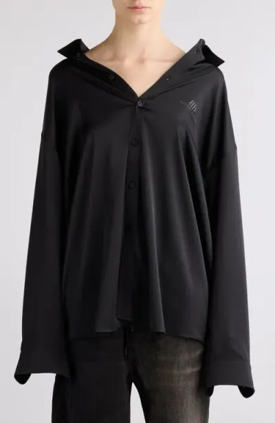 Balenciaga Bb Oversize Fluid Twill Button-up Shirt In 1000 Black