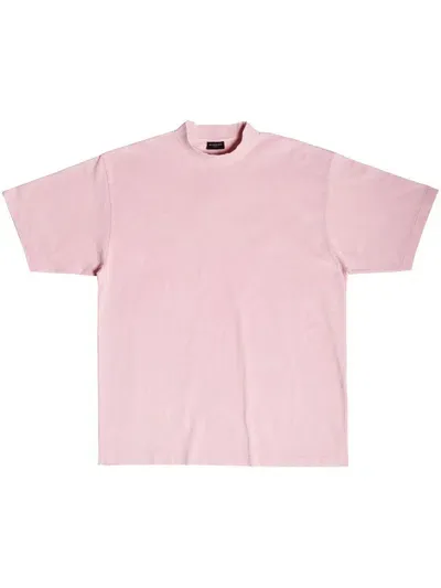 Balenciaga Embroidered-logo Crew-neck T-shirt In Pink