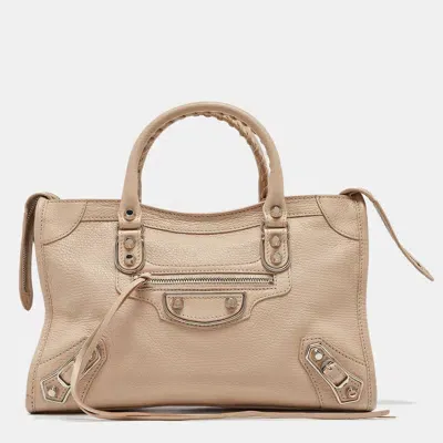 Pre-owned Balenciaga Beige Leather Small Metallic Edge Classic City Tote