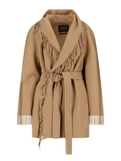 Balenciaga Belted Fringed Coat In Beige