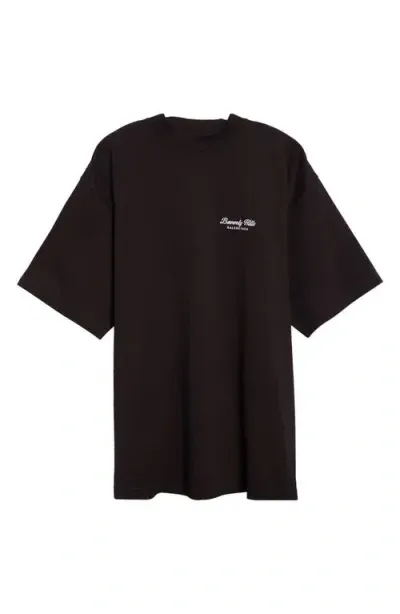 Balenciaga Beverly Hills Medium Fit Embroidered Cotton T-shirt In Black