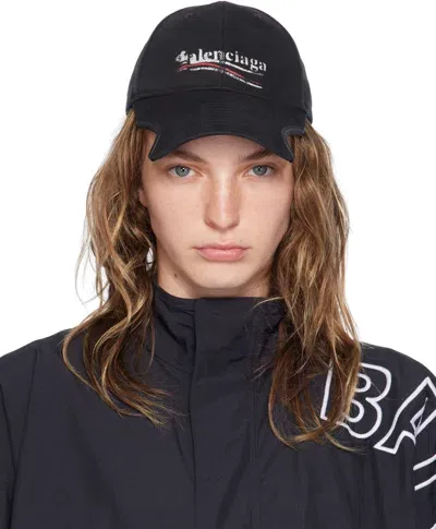 Balenciaga Black Political Stencil Cap In 1077 Black/white