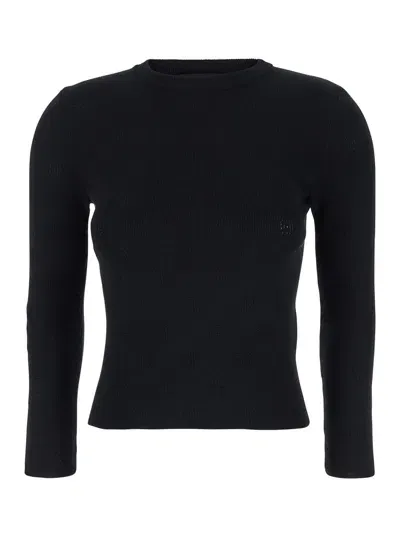 Balenciaga Black Sweater With All-over Bb Motif In Open Knit Wool Woman