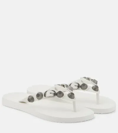 Balenciaga Cagole Embellished Thong Sandals In White