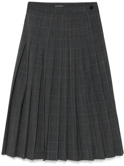 Balenciaga Checked Midi Skirt In Grey