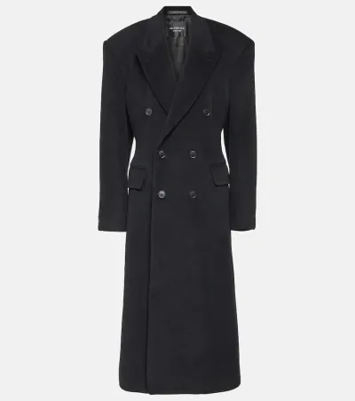 Balenciaga Cinged Cashmere And Wool Coat In Black