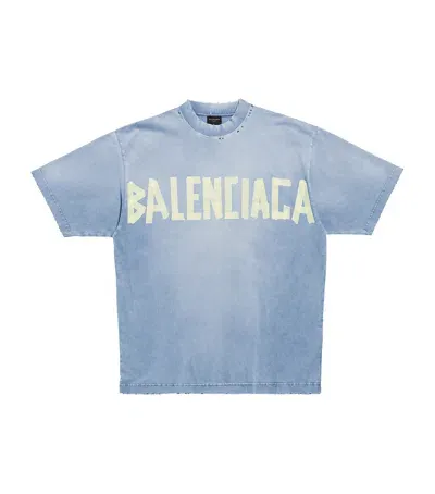 Balenciaga Cotton Logo T-shirt In Blue