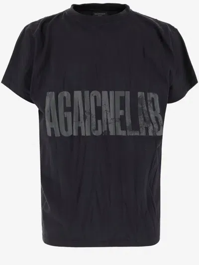 Balenciaga Cotton T-shirt With Agaicnelab Pattern In Black