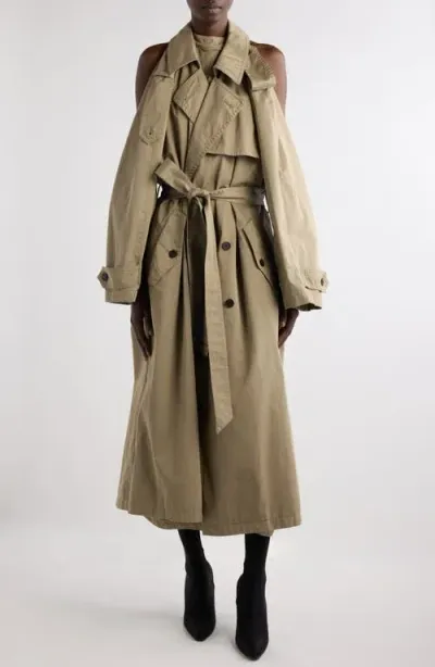 Balenciaga Cotton Twill Halter Trench Dress In 9772 Explorer Beige