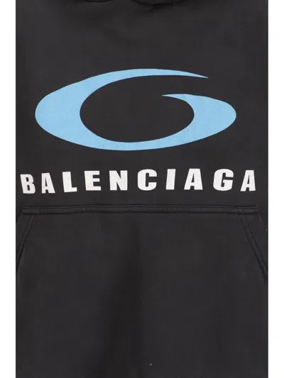 Balenciaga Cropped Hoodie In Washed Black/blue