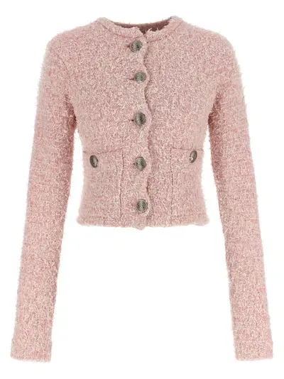 Balenciaga Cropped Tweed Cardigan Sweater, Cardigans In Pink