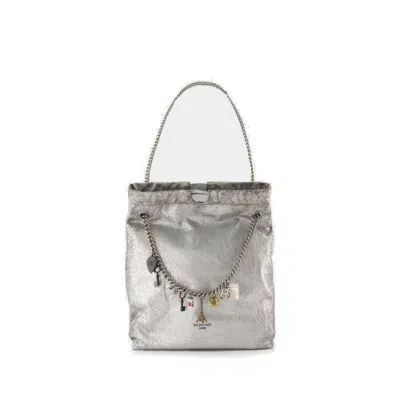 Balenciaga Crush Charm Detailed Medium Tote Bag In Silver